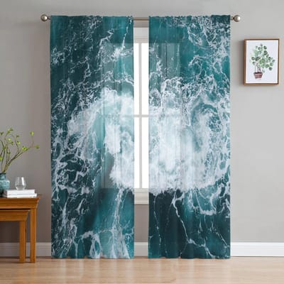 Aquamarijn Water Zee Tule Gordijnen voor Woonkamer Gordijnen Raam Transparante Moderne Gordijnen voor Slaapkamer Decor 135W x 114H(cm) black