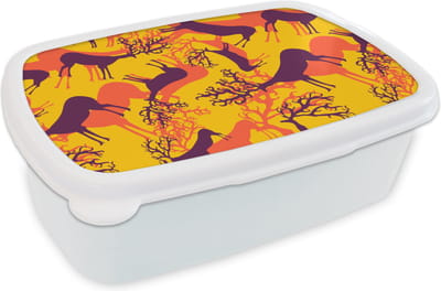 Broodtrommel Wit - Lunchbox - Brooddoos - Patronen - Hert - Kleuren - 18x12x6 cm - Volwassenen