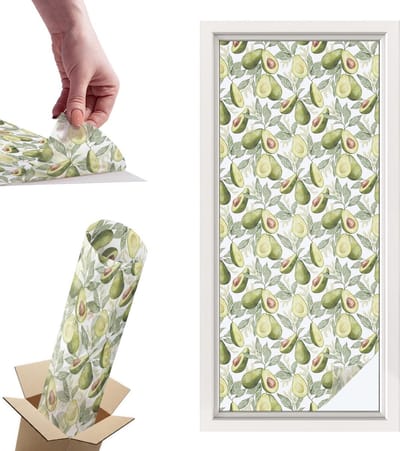 Tulup Raamfolie Anti inkijk - Avocadobladeren Privacy Folie Raam - 50x116 cm - Groente Anti inkijk Folie - Raamfolie Tegen inkijk Glas in Lood - Voor de keuken, hal en woonkamer - Raamfolie Zonwering
