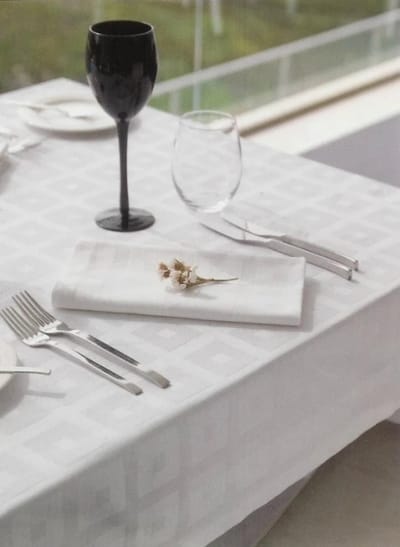 6 Witte blok damast servetten - 50x50 cm - Hotelkwaliteit: 250 gr/m2 - katoen