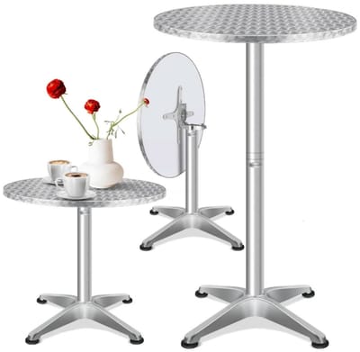 Linkforu - Statafel 60cm - Bartafel - Bistrotafel - Verstelbaar 70/110cm - Inklapbaar Tafelblad - Aluminium - Weerbestendig - Zilver