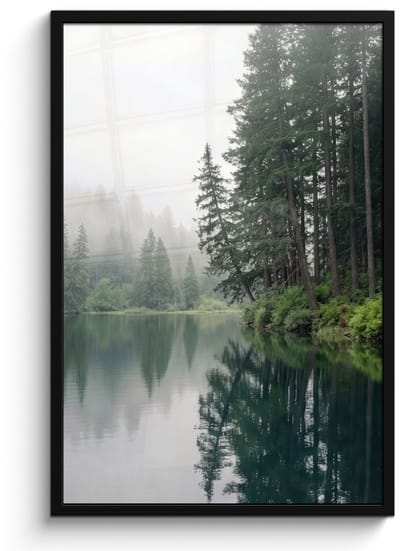 Poster in lijst - Fotolijst 60x90 cm - Posters - Bergen - Meer - Bos - Posterlijst zwart - Decoratie - Wanddecoratie woonkamer - Muurdecoratie slaapkamer