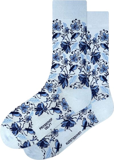 Kunst sokken - Delfts Blauw Patroon: Delfts Blauw - Sokken Dames 36 40 - Biologisch Katoenen Sokken - funny socks happy - Vrolijke Sokken - Grappige Sokken - Sokken Cadeau