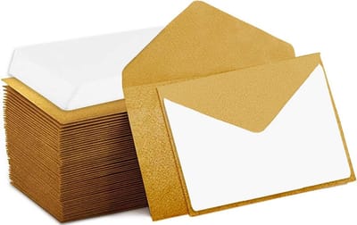 140 Mini Enveloppen met Witte Wenskaarten (Goud) - Ideaal voor Visitekaartjes en Cadeaukaartjes