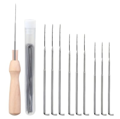 Wit viltnaalden set unisex naald vilt set met houten handvat opbergkoker en vingerbeschermers voor wol vilten handwerk