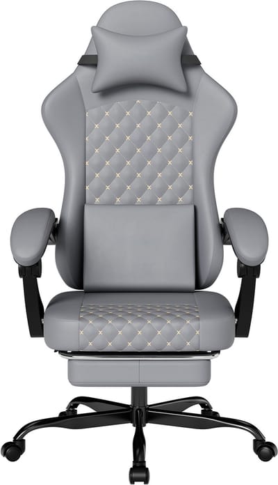 Ergonomische Gamestoel - Massage Bureaustoel - Met Voetensteun - Verstelbaar tot 135° - 150 kg Draagkracht - PC Gamen - 58,5x63x120,5cm - Grijs
