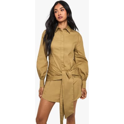 boohoo Dames Wikkel-shirtjurk | Khaki | Maat: 8