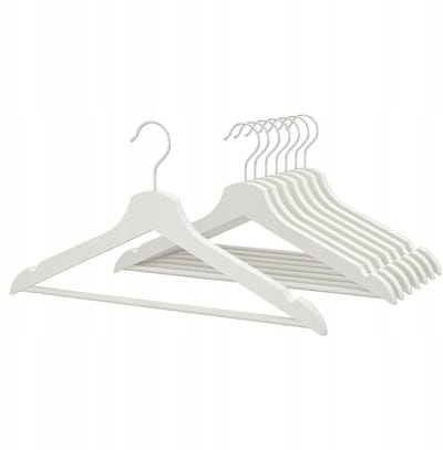 Houten Kleerhangers 8 Stuks - Wit, 43 cm Breed