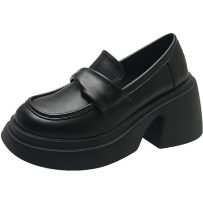 Damesloafers in Britse stijl Lente en herfst Nieuwe dikgezoolde muffin schoenen Verhoogde hoogte Instapper Kleine leren schoenen Dames enkelschoenen 38 zwart