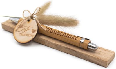 Houten balpen - Schrijfinstrument met gravure - Cadeau personaliseren - Luxe bamboe met chroom - 14 cm lang - Houtkleur