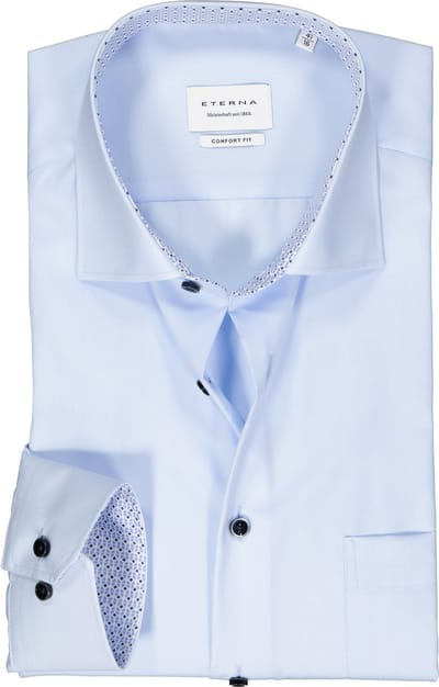ETERNA comfort fit overhemd - popeline - lichtblauw (contrast) - Strijkvrij - Boordmaat: 46