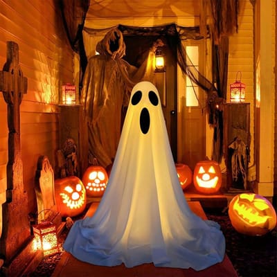 Rosnek Halloween Decoratie Buiten - Glowende Spooklicht met Instelbare Hoogte 55-85cm - Op Batterijen - Warme Licht - Halloween Verlichting voor Tuin & Voordeur - Stijl C