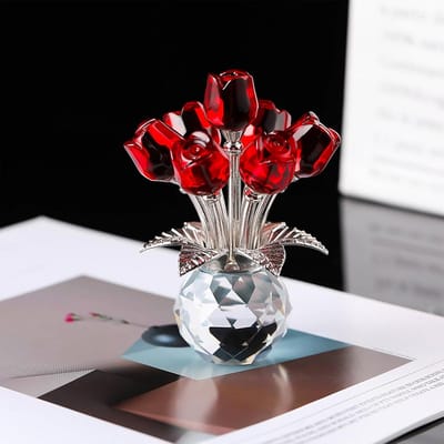 Kristallen Rozen Boeket in Glazen Vaas - Luxe Decoratie en Geschenk voor Valentijn & Moederdag