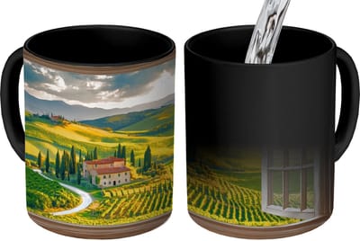 Magische Mok - Foto op Warmte Mokken - Koffiemok - Doorkijk - Toscane - Uitzicht - Landschap - Zomer - Magic Mok - Beker - 350 ML - Theemok