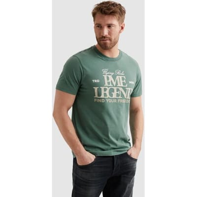 PME legend groene heren t-shirt   Ronde hals   Regular fit   Tekst patroon   Duurzaam   Korte mouw Groen L