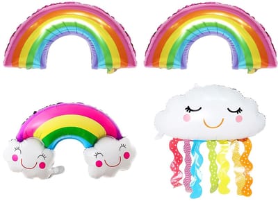 Dailygoods- Regenboogballonnen 4 stuks - Aluminiumfolie - Smiley/wolkenballonnen - Feestballonnen - Verjaardagsdecoraties - Maat: 82 x 53,5 cm, 82 x 55 cm, 74 x 79 cm