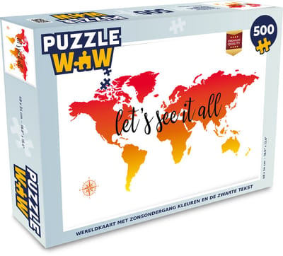 Puzzel Wereldkaart - Zonsondergang - Kompas - Legpuzzel - Puzzel 500 stukjes