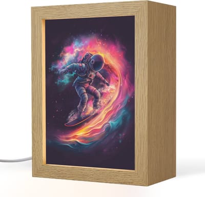 Nachtlampje 15x20 cm - Kinder lampje - Astronaut - Ruimte - Surfen - Kleurrijk - Tafellamp kinderkamer - Slaapkamer lamp - Bedlamp kinderen - Kinderlampje stopcontact - Wandlamp babykamer - Nachtlampjes
