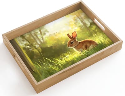 Dienblad hout 40x30 cm - Schootdienblad - Konijn - Zonlicht - Bos - Borrelplank rechthoek - Plateau dienbladen