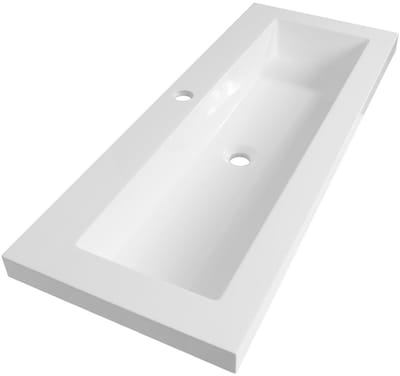 Brauer Spring Wastafel Ondiep - 100 cm - met 1 Spoelbak en 1 Kraangat - Mineraalmarmer Zijdeglans Wit