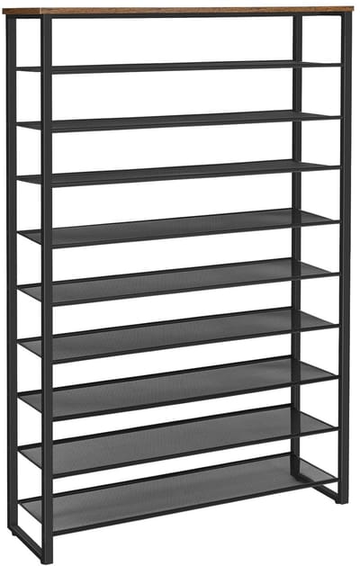 TRANKIELO® - Stijlvol Schoenenrek met 10 Niveaus - Ruimtebesparend, Metalen Schoenenopslag - Geschikt voor 40-50 Paar - Design Vintage Bruin-Zwart
