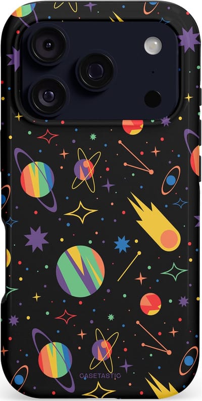 Casetastic hoesje geschikt voor Apple iPhone 17 Pro - MagSafe - Dubbellaagse bescherming - Planeten en meteoren - Fashion Case - Zwart