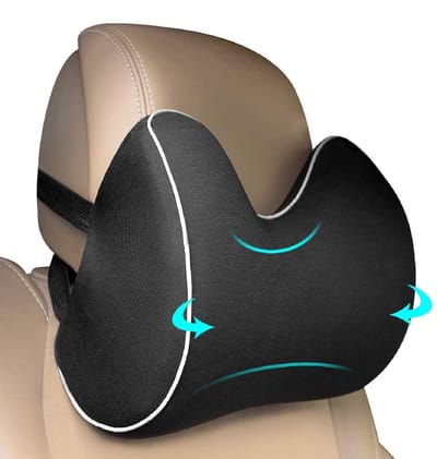 Unyqoos ® Ergonomisch Nekkussen voor Auto Hoofdsteun met Zacht Traagschuim en Verstelbare Bandjes - Zwart