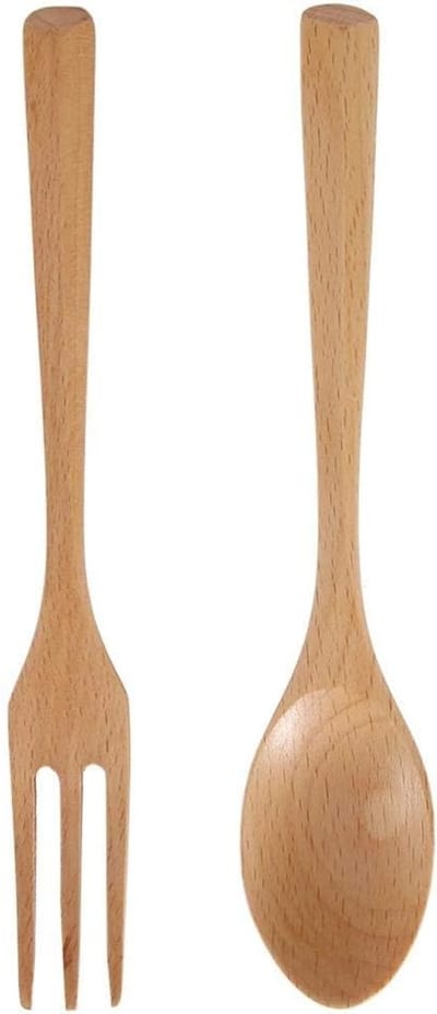 Houten lepel en vork set - Lichtgewicht en draagbaar bestek voor desserts, soepen en kampeertochten in de keuken