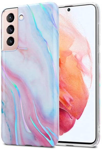 Cadorabo Hoesje geschikt voor Samsung Galaxy S21 5G in Wit Roze Marmer No. 15 - Beschermhoes gemaakt van TPU siliconen Case Cover met mozaïek motief