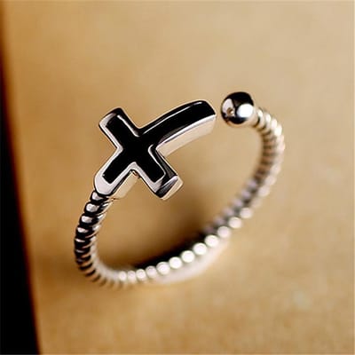 925 Sterling Zilver Uniek Zwart Vinyl Kruisvorm Gedraaid Touw Thais Zilver Open Ring Sieraden Voor Mannen Vrouwen S -R59 Resizable beige