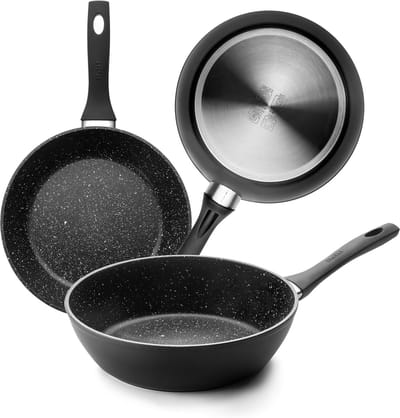 Diepe Koekenpan 24 cm Aluminium Antiaanbaklaag Steenmotief Geschikt voor Inductie