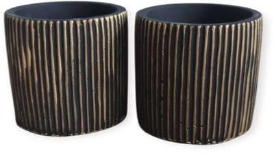 Daan Kromhout - Bloempotje - Set van 2 - Mini potjes - 7.5x8cm - Keramiek - Zwart - Goud