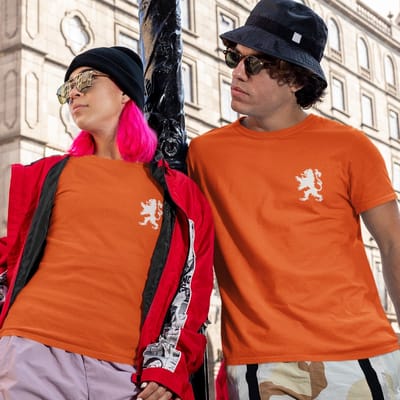 Oranje EK WK Koningsdag T-Shirt White Lion Chest (HEREN - MAAT XL) | Oranje WK  Kleding / Shirts Uniseks Pasvorm