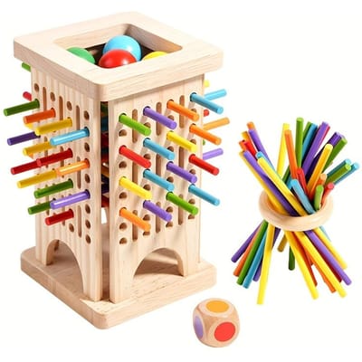 Drie-in-één Houten Stokspel Glad Gepolijst Educatief Speelgoed voor Kinderen Kleurherkenning Sensorische Training Denkvaardigheden Cadeau Geometric Shape