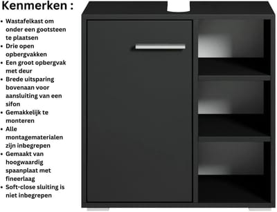 VELTRR® Wastafelonderkasten - Badkamerkast - Wastafelmeubel
