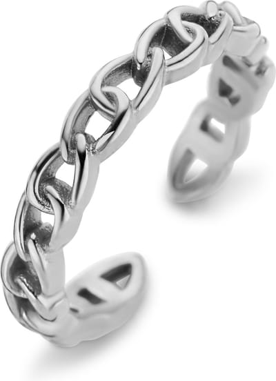 CO88 Collection 8CR-10040-50 Stalen Ring - Dames - Gourmette Schakel - 3,5 mm Breed - 2,2 mm Dik - Maat 50 - Zilverkleurig