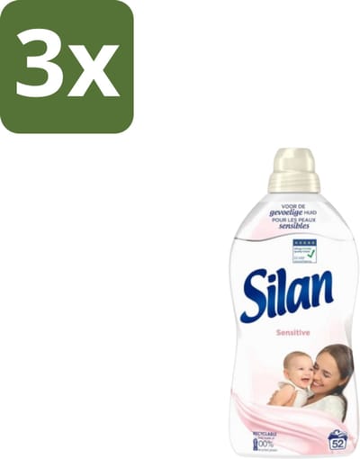 3 x Silan – Wasverzachter – Sensitive – 1144 ml - Wasverzachter - Gevoelige Huid - Hypoallergene - Huidvriendelijk - Wasgoed Zachtheid