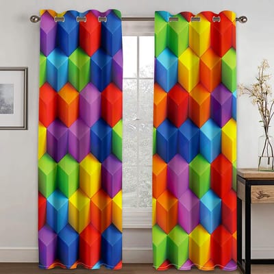 Gordijnen Geometrisch Stikselpatroon Kinderraamgordijnen Voor Woonkamer Keuken Slaapkamer Draperieën Kinderkamer Huisdecoratie 100W160H(CM)40x63in&Grommet Top
