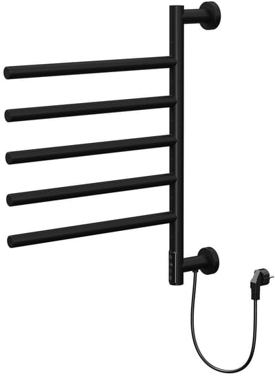 LuxeBath elektrische handdoekverwarmer badkamer mat zwart 5 draaibare armen timerfunctie 180 graden verstelbaar 75w handdoekradiator digitaal display energiezuinig wandmontage handdoekdroger thermostaat touch control 450x622mm