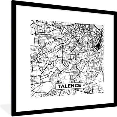 Fotolijst incl. Poster Zwart Wit- Frankrijk - Kaart - Plattegrond - Stadskaart - Talence - Zwart wit - 40x40 cm - Posterlijst
