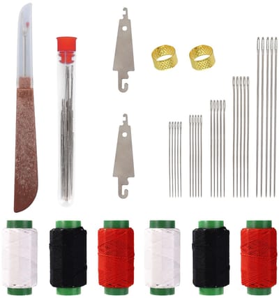 37st Naaigereedschap Set, Naald en Draad Set Draagbare Handnaai Reparatieset met 25 Grote Oog Stalen Naalden 6 Draden 1 Tornmesje 2 Vingerhoeden 2 Inrijgnaalden voor Bekleding & DIY Handwerk