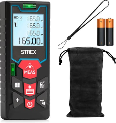 Strex Laser Afstandsmeter 60m - Digitale Afstandsmeter - Lasermeter met Display - Inclusief Batterijen & Hoes