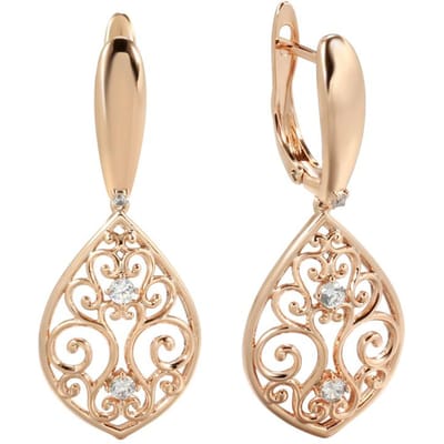 Nouvelles Boucles d'Oreilles Pendantes Zircon Naturel Or Rose Pour Femmes Fleur Creuse Ethnique Mariée Vintage Bijoux Cristal Cadeau beige