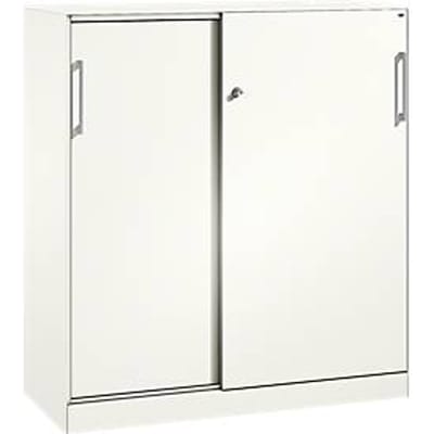 Schuifdeurkast ASISTO C 3000, 3 ordnerhoogten, met afdekplaat, breedte 1200 mm, wit/wit