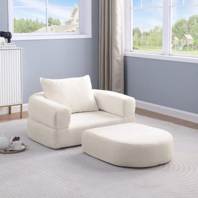 Gecomprimeerde Opvouwbare Matras, Inklapbare Sofabed met Verwijderbare Armleuningen, All-in-One Draagbare Matras Vloer Sofabed, Montage Niet Nodig & Antislip- Beige