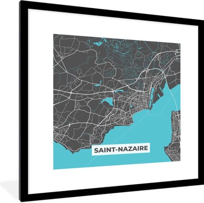 Fotolijst incl. Poster - Stadskaart – Frankrijk – Kaart – Saint-Nazaire – Plattegrond - 40x40 cm - Posterlijst