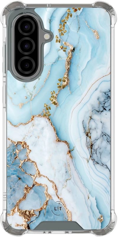 Shockproof hoesje - Geschikt voor Samsung Galaxy A36 - Marmer babyblauw - Extra sterke case - TPU/polycarbonaat - Marmer - Blauw, Transparant