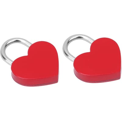2 Ensembles Cadenas Cœur Métal Coloré Exquis Cadenas Fournitures d'Artisanat Ménager avec Clés 30x39mm Red rouge
