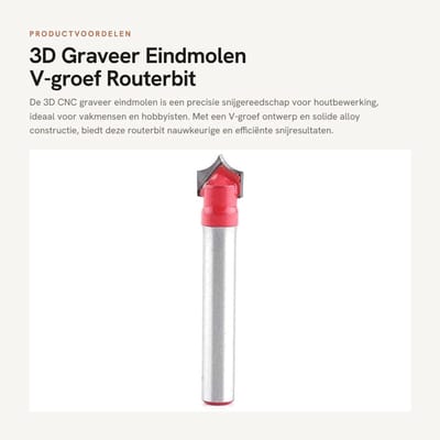 Dailygoods - 3D Graveer Eindmolen - V-groef Routerbit - Houtbewerking - Precisie Snijgereedschap - Solide Alloy - 6 mm Schacht - 8 MM Mes - Vakman...