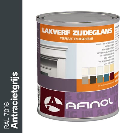 Afinol Zijdeglans Lakverf Antracietgrijs (RAL 7016) 750 ml - Houtverf Binnen - Houtverf Buiten - Lak Geschikt voor Hout, Metaal en Kunststof - Metaalverf - Meer dan 9.000 kleuren